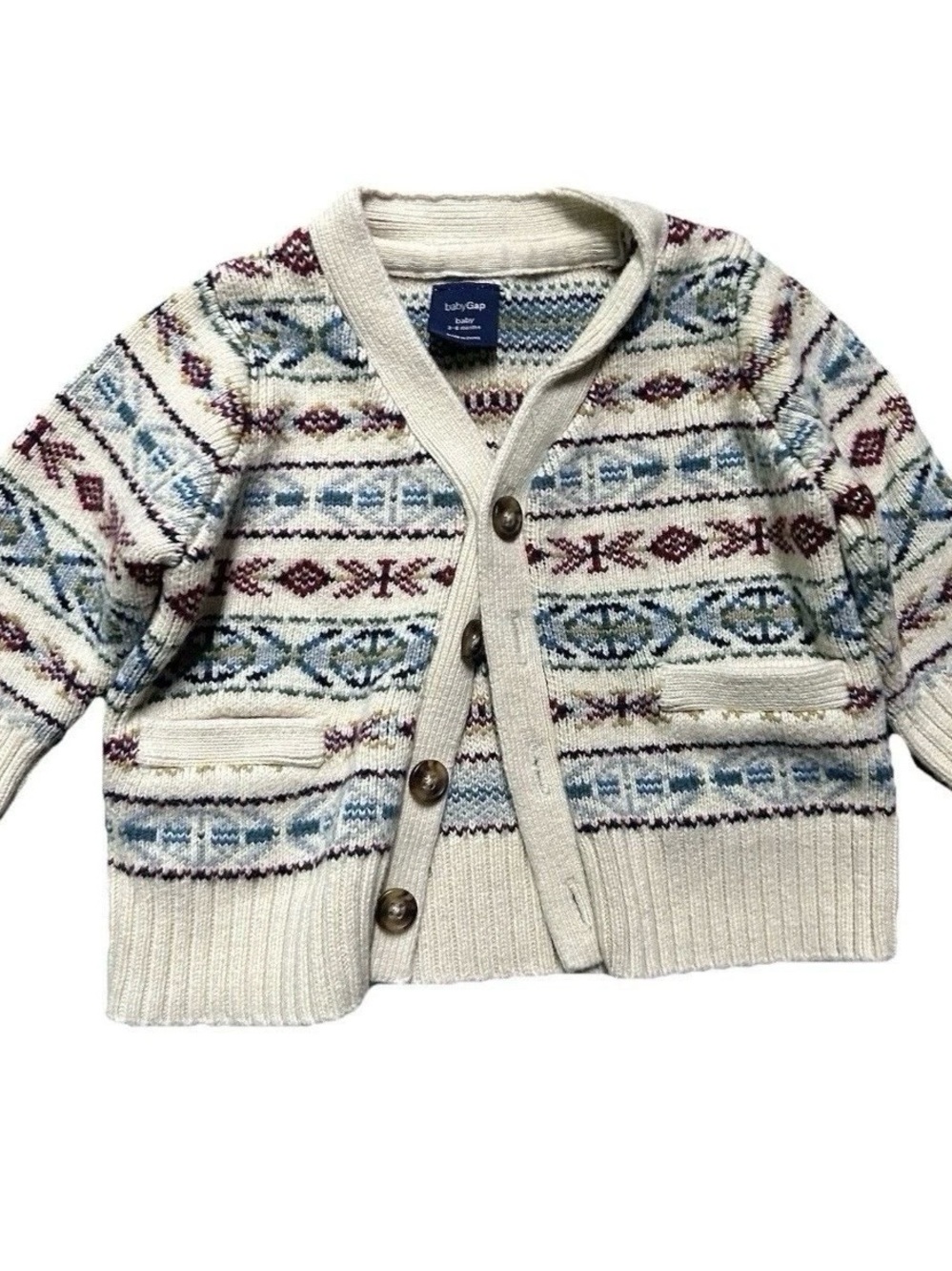 Baby Gap Beige Patterned Button Down Cardigan Size 3-6 Months
